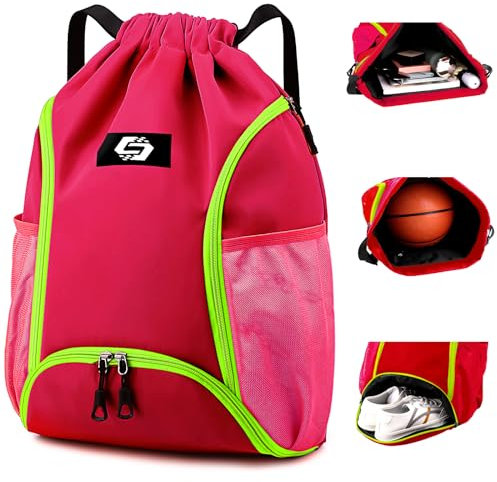 Keyck Turnbeutel Sportbeutel mit Kordelzug, Rucksack Sport mit Ballfach & Schuhfach und Wasserdichter Tasche, Große Sporttasche Schwimmbeutel Sportrucksack Gymsack für Herren Damen Jugend, Rosa