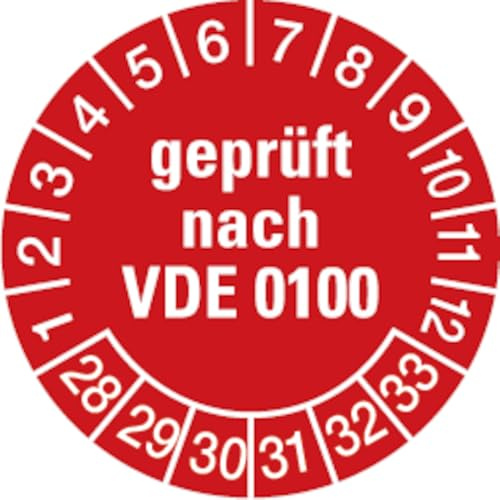 Dreifke® Aufkleber | Etikett geprüft nach VDE 0100 ab 28 rot/weiß - 30 mm Folie selbstklebend, 10St