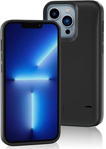 Gladgogo Battery Case for iPhone 14 Pro/13 Pro, 6000mAh Portable Charging Case with Kickstand, Rechargeable Backup Charger Cover - Black