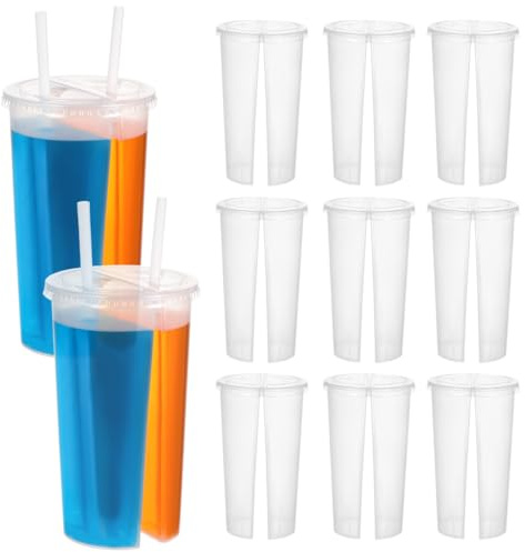 Zerodeko Heart Double Drink 20pcs Disposable Plastic Cup Heart Love Shaped Double Thicken Cup Couple Sharing Drinking Cup Bubble Tea Cup Smoothie Coffee Mug for Valentines Day Home Party