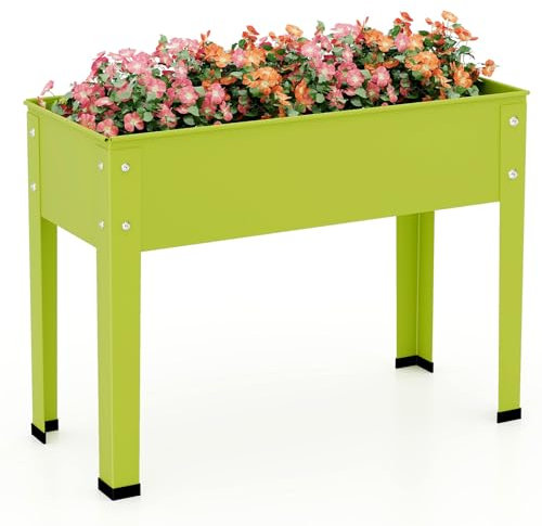 Giantex Hochbeet, Metall Pflanzkasten mit Beinen, Abflussloch, Outdoor Indoor Erhöhter Gartenbox für Gemüse Blume Kräuter Obst, Stehende Hochbeete für Hinterhof Veranda Balkon Grün