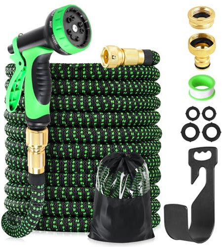 Expandable Garden Hose 15m 50ft, Flexible Hosepipe 10 Function Spray Nozzle, Water Hose with 3/4 1/2 Tap Connectors, Lightweight Expanding Hose Pipe Magic Hose for Gardening Patio Car Washing