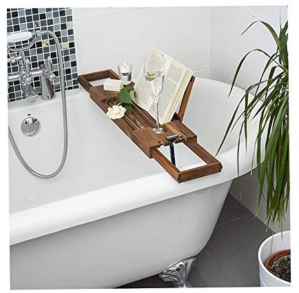 Tablett-Badregal, Badewannentablett, rutschfest, Wasserdicht, Gesundheit, Multifunktional, Länge Skalierbar, Teakholz (L5184 cm)