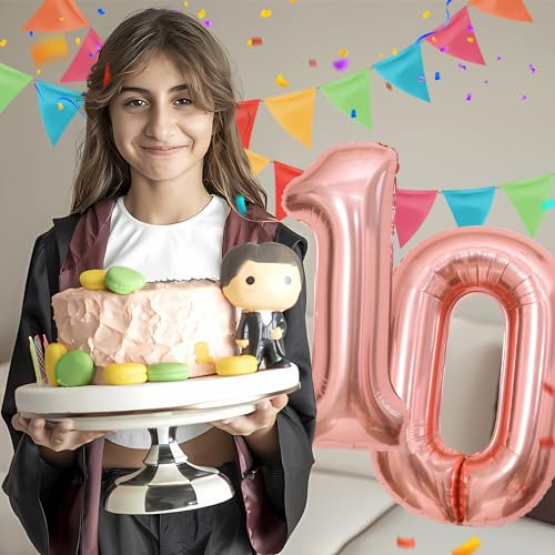 10 Geburtstag Deko zahlen luftballon 10 jahre | Folienballon Roségold - für 10. Geburtstagsdeko Männer Frauen Ballon Zahl Deko zum Geburtstag fliegt mit Helium 10.Geburtstagsparty 40-101cm