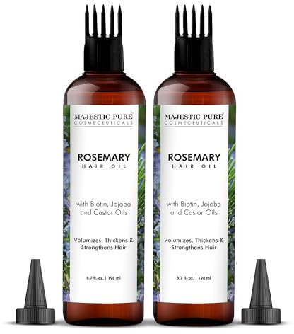 Majestic Pure 100% Pure Rosemary Oil For Hair Growth | Infused With Biotin | Hair Strengthening Treatment | Nourishing & Volumizing | With Jojoba Oil & Castor Oil | 6.7 Fl Oz (Pack of 2)