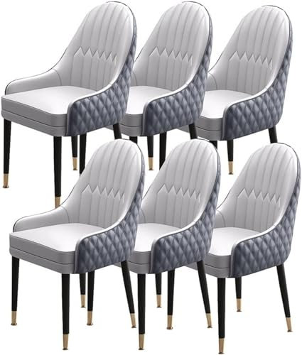 Widppsopt Küchen-/Esszimmerstühle, 6er-Set, Mikrofaser-Leder, weich gepolsterte Sitzfläche, Moderne Akzent-Sessel mit Holzbeinen, Lounge-Thekenstühle für Küche und Wohnzimmer (Hellgrau + Zementgrau)