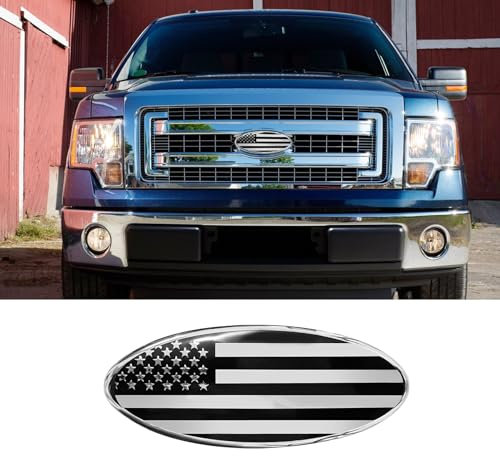 deemars Emblem für Ford, Heckklappe Emblem Abzeichen Namensschild, Overlay Kühlergrill/Heckklappe Oval American Flag Badge, Autozubehör Autoemblem für Ford F150 F250 F350 (Silver)