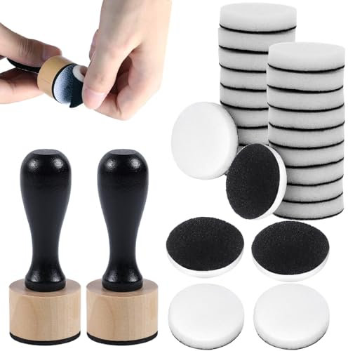 46 Packs Mini Ink Blending Tool Set, Include 2 Round Alcohol Ink Mini Applicator Tools and 44 Replacement Foam Pads, for Card Making, Stamping, Distressing, Painting, Crafting & Scrapbooking Supplies