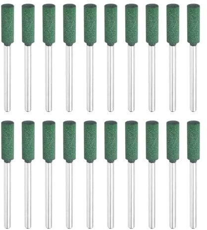 sourcing map 20pcs Rubber Polishing Bits, Rotary Buffing Bits with 5mm (3/16-inch) Mounted Cylindrical Head, 3mm (1/8-inch) Shank, for Metal, Jewelry, Stone, Rock Grinding, Green
