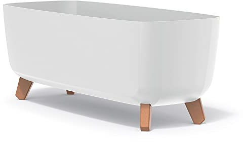 Tymar Macetero rectangular con patas, maceta con patas alargada exterior (blanco; 60 cm)