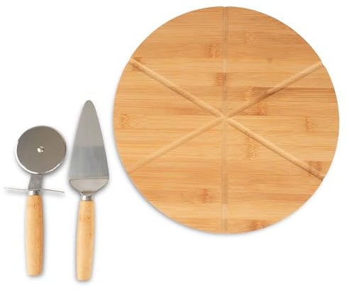 Tarunmo 12 Inch Round Lightweight Bamboo Pizza Peel with Cheese Knife for Pizza Preparation Set of 3