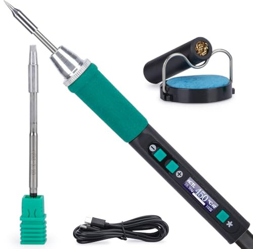 YIHUA Kit de soldador 928D-IV con puerto tipo C, calentamiento rápido con cartucho C235, temperatura ajustable de 90 ~ 450 °C, protocolos PD/QC/adaptativos, pantalla LCD y cubierta multifuncional