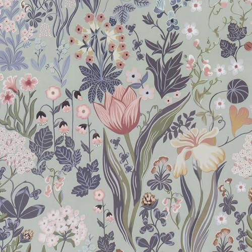 LiKiLiKi Papier Peint Autocollant Bleu et Violet Fleurs Vintage Film Mural 44X1000 cm Fleurs Film Adhésif Lavable et Imperméable Autocollant Film pour Chambre à Coucher Salon Armoires