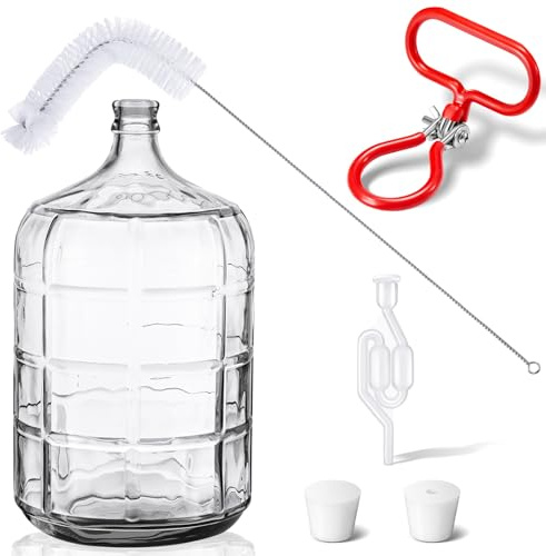 Suzile 3 Gallon Glass Carboy with Drilled and Undrilled Rubber Stoppers Bubble Airlock and Carboy Handle Brush Wine Fermenter Beer Carboy Fermenting Jug Glass for Beer Wine Making Equipment (Clear)