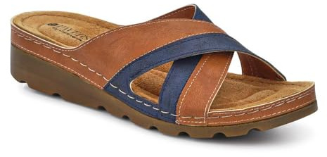 Pavers Crossover Mule Sandals - Tan-Navy Size 5
