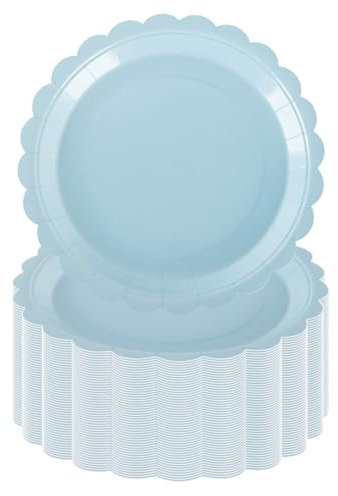 PHUNAT Lot de 50 assiettes en carton bleu layette de 18 cm - Vaisselle de fête très résistante pour anniversaire, fête prénatale, décorations de fête à thème bleu clair