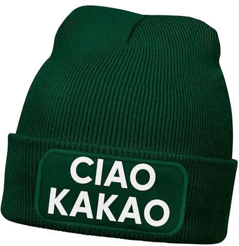 MoonWorks® Damen Beanie mit Patch Strickmütze mit Spruch Wortspiel Moin Giorno Lustig Damenmütze