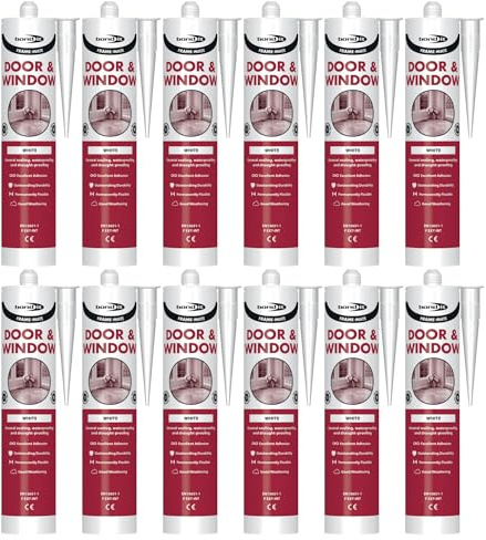 Bond It FRAME-MATE Acrylic Door & Window Sealant – 12x White, 285ml EU3 Cartridge | Flexible & Water-Resistant Joint Filler – Over-Paintable Sealant | Ideal for Wood – Brick – & Concrete