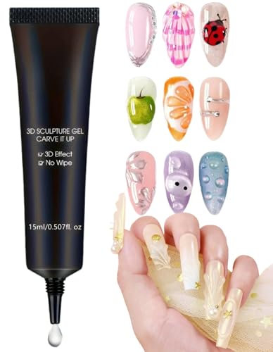No Wipe 3D Nail Art Sculpture Gel,Sculpting Gel Gel Nail Glue,Sculpture Gel 3D Carving Gels,Gel No Wipe for Extension,3D Nail Gel Sculpting Gel,Non Wipe Clear Sculpting Gel,So/lid Nail Glue Gel