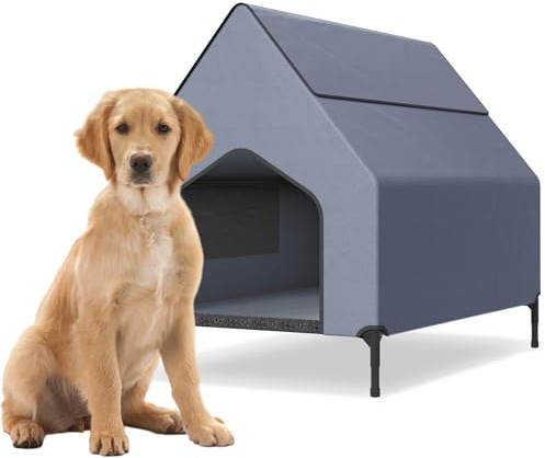 NAIZY 2-in-1 Hundehütte L Größe Kundehütte Outdoor, 130 x 84 x 104 cm Hundebett aus Oxford-Material & Atmungsaktives Netzgewebe mit Dach Hundeliege Katzenhöhle Haustier Shelter