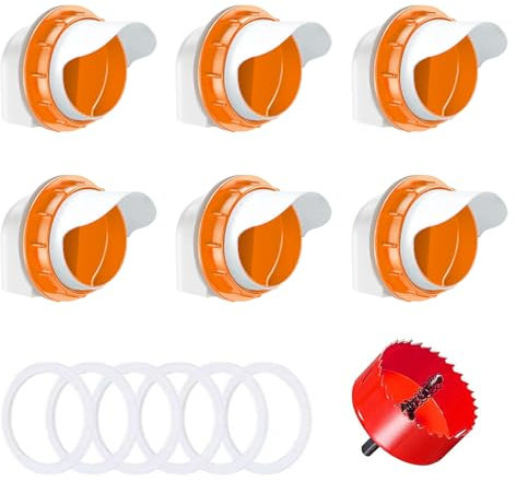 LUMOOM 6 Stück, Distributeur Automatique De Nourriture Pour Poulets, Mangeoire DIY Sans Gaspillage, Accessoire Automatique Pour Seaux, Caisses, Barils, Anti-Rats, Étanche (Orange)