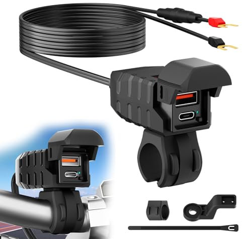 54W USB Steckdose Motorrad, wasserdichte Motorrad Ladegerät mit LED Spannungsmesser, Kurzschluss & Überladeschutz, 18W QC 3.0 USB-A und 36W PD 3.0 Type-C Steckdose für 12V~24V Strandauto Dreirad
