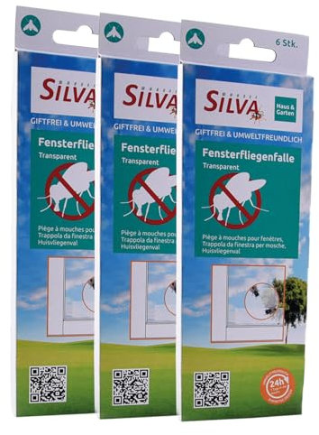 SILVA® Fliegenfänger Klebestreifen Innenbereich 18 Stk. [NATÜRLICHE LOCKWIRKUNG] - Fliegenköder Fensterstreifen - Fliegenfalle Fenster - Fliegenklebefallen - Fliegenstreifen - Fliegen Klebefalle