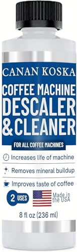 CANAN KOSKA Coffee Machine Descaler 8 oz – Universal Descaling Solution for All Coffee Makers Drip Machines – Removes Limescale Calcium Buildup – 2 Uses (1, 8 Fl Oz (Pack of 1))