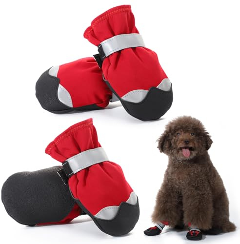 BWBIKE Set di 4 Stivali da Pioggia per Cani, Protezioni Invernali Impermeabili per le Zampe per Cani di Piccola, Media e Grande Taglia, Suola Robusta Antiscivolo e Cinghie Regolabili