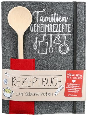 GILDE Kochbuch Familien Geheimrezepte, Filz und Papier, Grau, Rechteckig, 22 x 17 x 1 cm