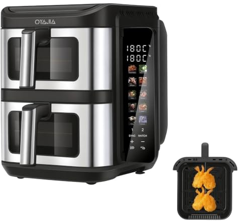 Professional 2800W Dual-Cavity 11L Family Air Fryer with Dual Drawers & Viewing Window, 10-in-1 Cooking (Air Fry/Bake/Roast), Heavy-Duty ABS/S Stainless, Oversized Basket for whole Chicken, Dishwashe