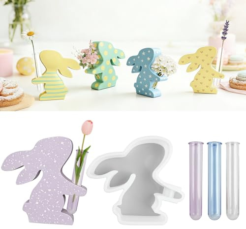 Morofme Silikonformen Gießformen Hase mit 3 Ableger Blumenvase | Kreative Silikonform Hase, Gießformen Silikon für DIY, Handwerk, Gip, Kerzen, Pflanzen, Weihnachten Ornament Dekor