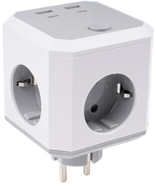 Candeon Multiprise Schuko, Multiprise Cube 8 en 1, Multiprise sans Fil 4 Prises 2 USB et 2 USB-C avec Interrupteur adaptée à la Maison et au Bureau
