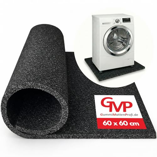 Gummimattenprofi Waschmaschinen Unterlage 60cmx60cm | Antirutschmatte Gummi 10mm stark | Zuschneidbare Matte aus recycletem Gummi als Vibrations- und Schallschutz