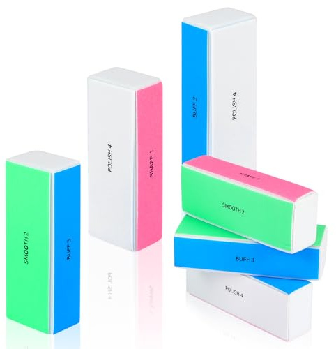 JSRQT 6 Piezas Lima de Uñas Bloque Pulidor 4 Caras con Grano 120/240/600/3000 para Dar Forma, Alisar y Brillar Uñas, Pulidor Reutilizable para Uñas Naturales y Acrílicas