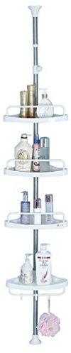 BAOYOUNI Shower Caddy Tension Pole 4 Tier Corner Telescopic Bathroom Shelf Space Saver Extendable Storage Rack Stand Organizer Floor to Ceiling Tidy Rail Height Adjustable - Ivory