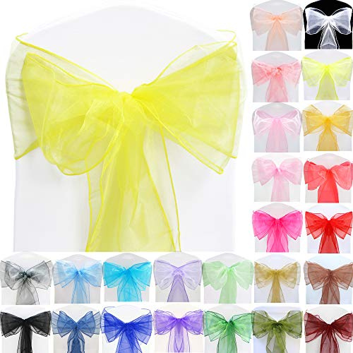 Time to Sparkle 10pcs 22x280cm Lemon Organza Sashes Wider Sash Fuller Bows Chair Cover Bows Sash for Wedding Party Birthday Decoration
