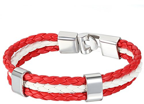 JewelryWe Lederarmband Britische Flagge Armband: England UK Flagge Fußball Weltmeisterschaft WM & EM Länder Fanartikel Leder Geflochten Armband Armreif für Herren Damen Rot Weiß