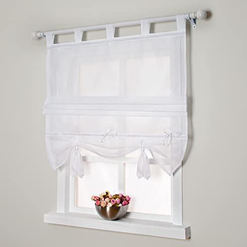 SIMPVALE Condole Estilo Romano L caida Sombra Ventana Cortina para Balcon y de la Cocina, Blanco, 60cm*155cm