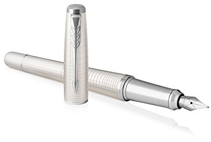 Parker Urban Fountain Pen, Premium Pearl Metal Chiselled with Medium Nib and Blue Ink Refill, 1931608