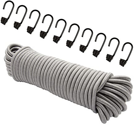 Dreamprint Expanderseil 10 m Grau 10 mm Gummiseil Gummischnur Spannseil Planenseil Gummileine elastisches Seil mit 10 Spiralhaken ø 10 mm