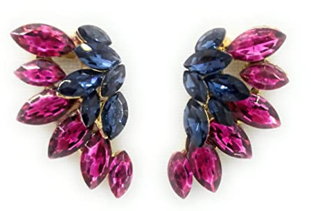Pendientes cristales coloridos mujer alta bisutería fiesta, chapado oro fucsia azul