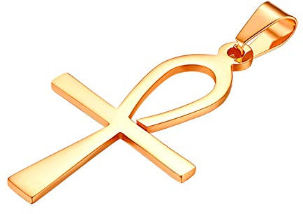 Flongo Collier Classique Unique pour Homme Femme, Collier Pendentif Croix Ankh Egyptien Acier Inoxydable Couleur Or Rose Fantaisie Bijoux Cadeaux Anniversaires Noël Saint-Valentin