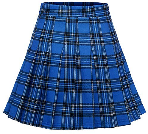 Dressystar Damen Kariert Faltenrock Schulmädchen Basic Karo Tartan Mini Gefaltet Rock Royalblau Plaid L