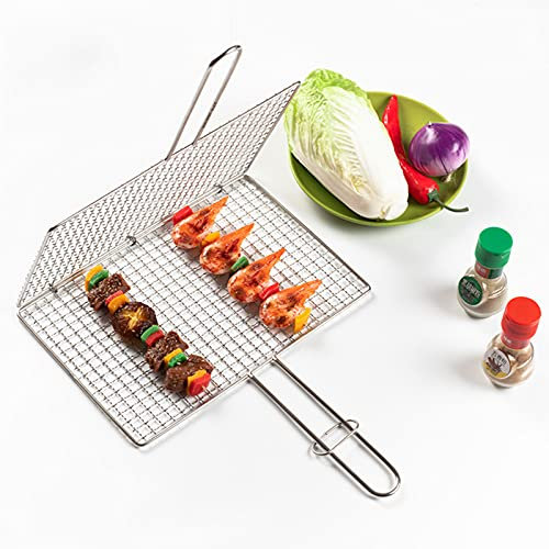 Faltbarer BBQ Grillkorb Fischbräter, Grillroste Grill Basket Tragbares Grill Fischhalter, für Fisch gemüse Steak Garnelenkoteletts, aus 304 Edelstahl