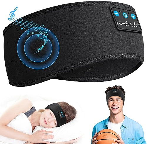 LC-dolida Schlafkopfhörer Bluetooth 5.4, Schlaf Stirnband Kopfhörer Headband Schlafmaske, Sportskopfhörer Musik schlafen Stirnband für Sport Training, Joggen, Yoga, Reisen
