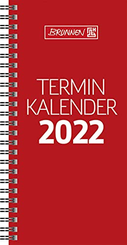 BRUNNEN 1078001202 Tischkalender/Vormerkbuch Modell 780, 2 Seiten = 1 Woche, 100 x 207 mm, Karton-Umschlag rot, Kalendarium 2022, Wire-O-Bindung