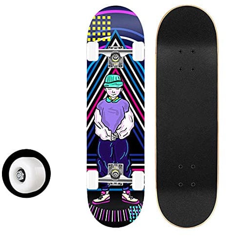 Skateboard Lila Junge Skateboard Kinder ab 8 Jahre 80x20cm 7-Lagigem Ahornholz Longboard Double Kick Komplett für Anfänger Jungen Mädchen Erwachsene Profi Penny Board