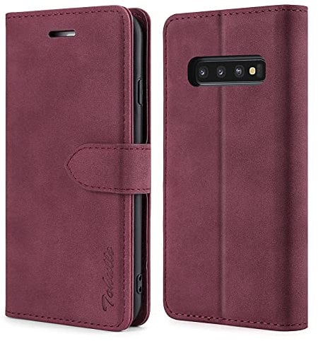 TOHULLE Case for Samsung Galaxy S10, Premium PU Leather Wallet Case with Card Holder Kickstand Magnetic Closure Protective Flip Folio Case Cover for Samsung S10 - Red