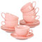 LOVECASA Sweet 12-Piece Porcelain Coffee Set with Saucers, Cappuccino Cups for 6 People, 230 ml, Pink Colour